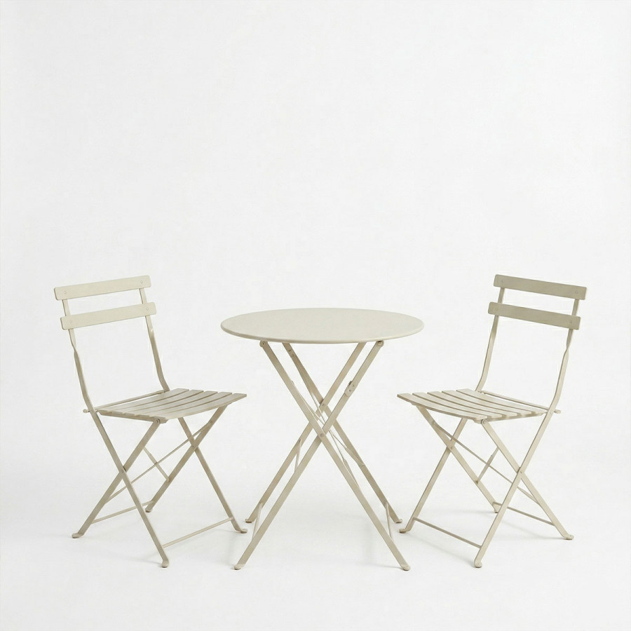 Bistro dining table pakoworld set of 3 pieces  metal  foldable in champagne Φ60x71cm