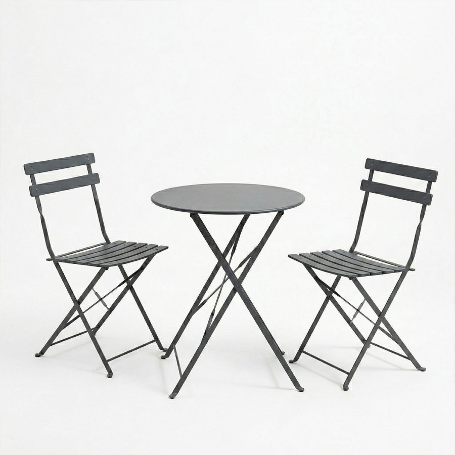 Bistro dining table pakoworld set of 3 pieces, metal, foldable, anthracite color, Φ60x71cm