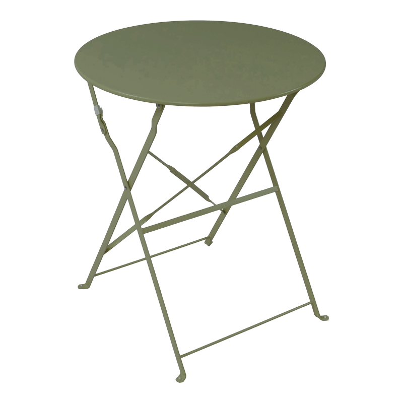 Bistro dining table pakoworld set of 3 pieces, metal, foldable,olive green color, Φ60x71cm