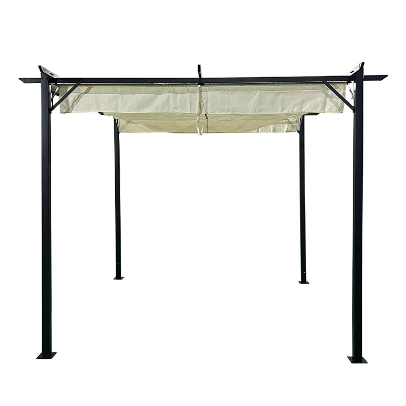 Κιόσκι κήπου pakoworld μαύρος μεταλλικός σκελετός - με συρόμενο κάλυμμα σε μπεζ απόχρωση 3x3m