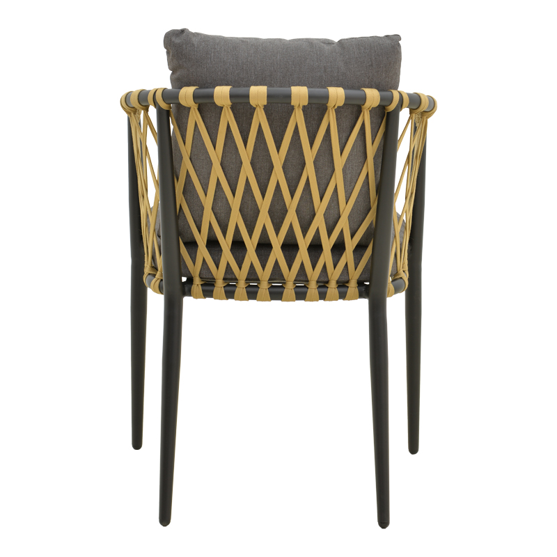 Πολυθρόνα Peluxe pakoworld αλουμίνιο ανθρακί-pe σχοινί φυσικό-μαξιλάρια γκρι 57x60x78εκ