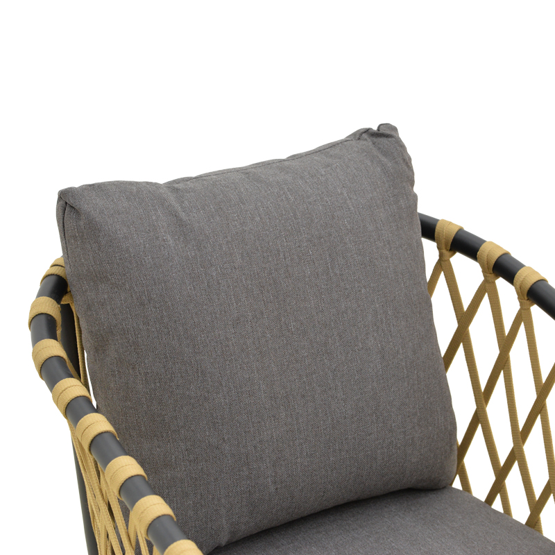 Πολυθρόνα Peluxe pakoworld αλουμίνιο ανθρακί-pe σχοινί φυσικό-μαξιλάρια γκρι 57x60x78εκ