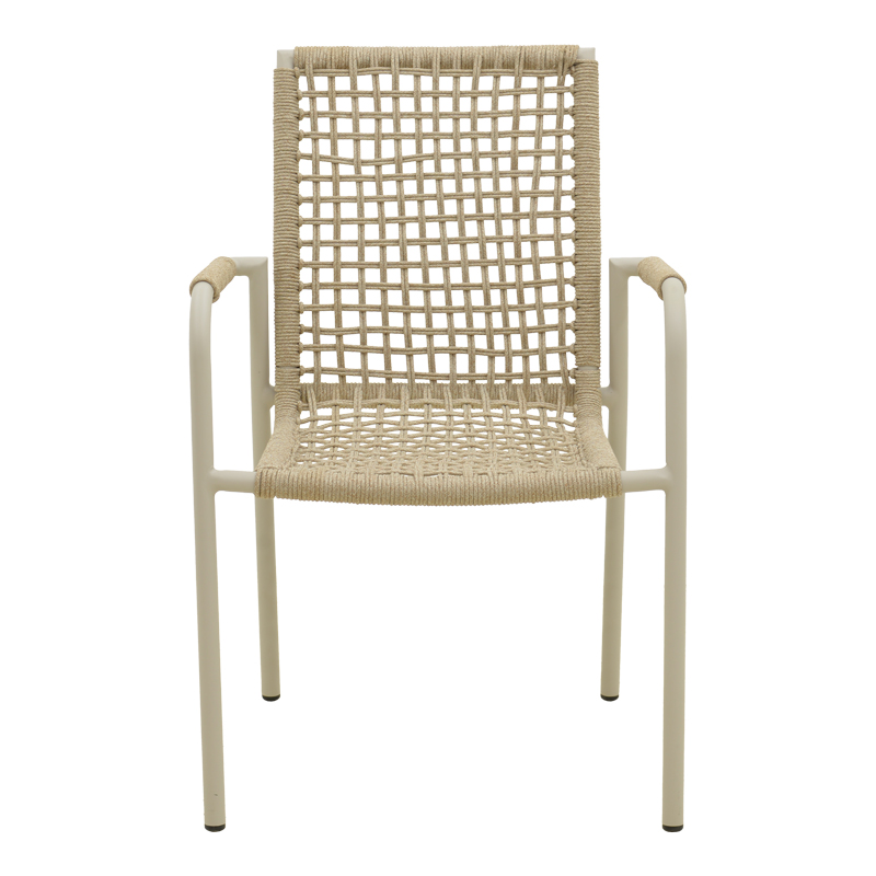 Πολυθρόνα Esence pakoworld στοιβαζόμενη αλουμίνιο λευκή-pe σχοινί σε μπεζ απόχρωση 56x61,5x87,5εκ