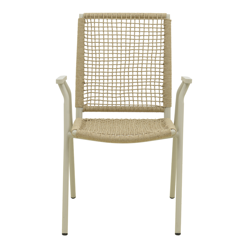 Πολυθρόνα Weave pakoworld στοιβαζόμενη αλουμίνιο σε ανθρακί -pe σχοινί σε φυσική απόχρωση 57x63x86εκ