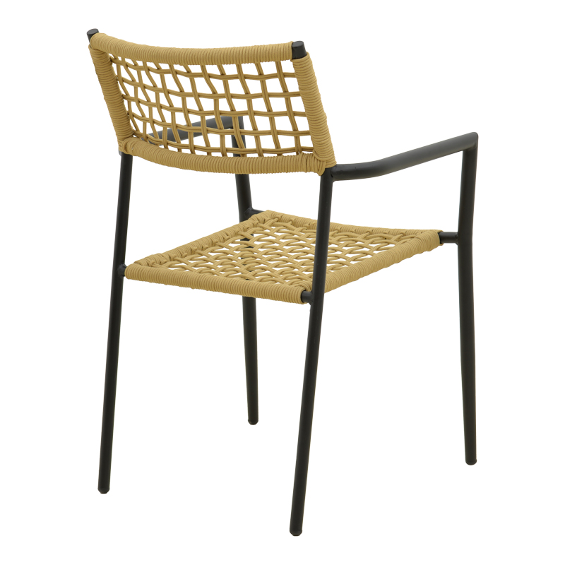 Πολυθρόνα Castal pakoworld στοιβαζόμενη μέταλλο σε μαύρο -pe σχοινί σε φυσική απόχρωση 56x60x84εκ