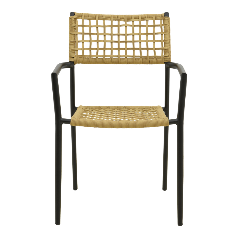 Πολυθρόνα Castal pakoworld στοιβαζόμενη μέταλλο σε μαύρο -pe σχοινί σε φυσική απόχρωση 56x60x84εκ