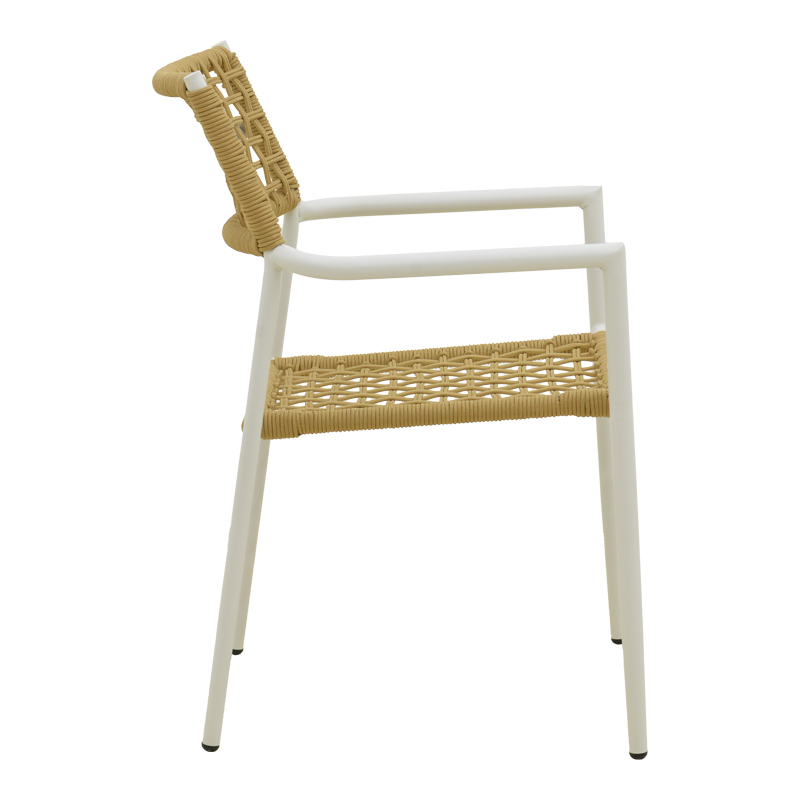 Πολυθρόνα Castal pakoworld στοιβαζόμενη μέταλλο σε λευκή -pe σχοινί σε φυσική απόχρωση 56x60x84εκ