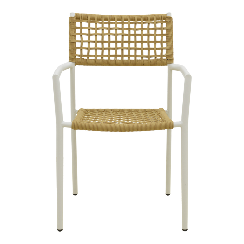 Πολυθρόνα Castal pakoworld στοιβαζόμενη μέταλλο σε λευκή -pe σχοινί σε φυσική απόχρωση 56x60x84εκ