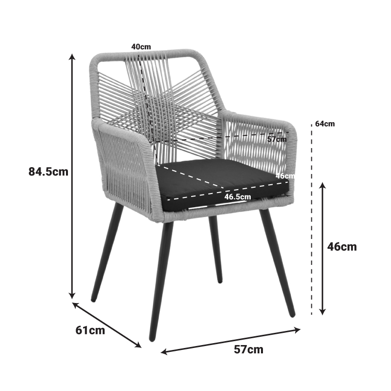 Πολυθρόνα Andros pakoworld αλουμίνιο σε μαύρη- pe σχοινί μπεζ 56x60x86εκ