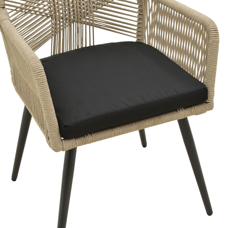 Andros armchair pakoworld aluminum in black- pe rope beige 57x61x84.5cm