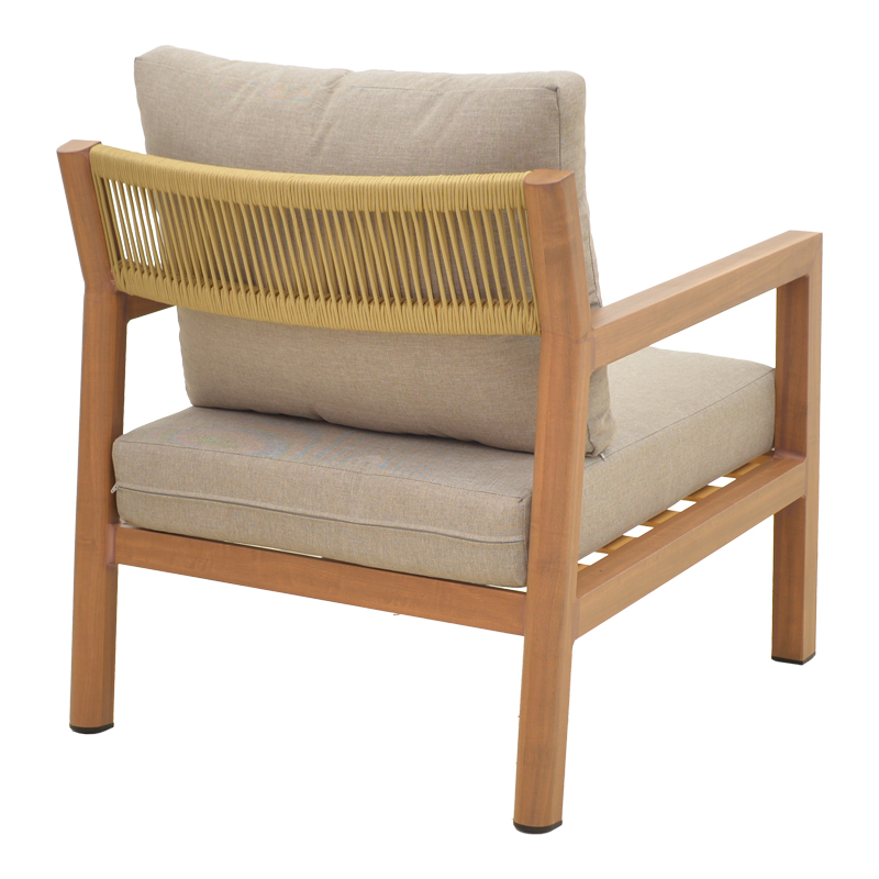 Σαλόνι κήπου Andasio pakoworld σετ 4τεμ αλουμίνιο κ σχοινί σε φυσική- μαξιλάρια σε γκρι απόχρωση