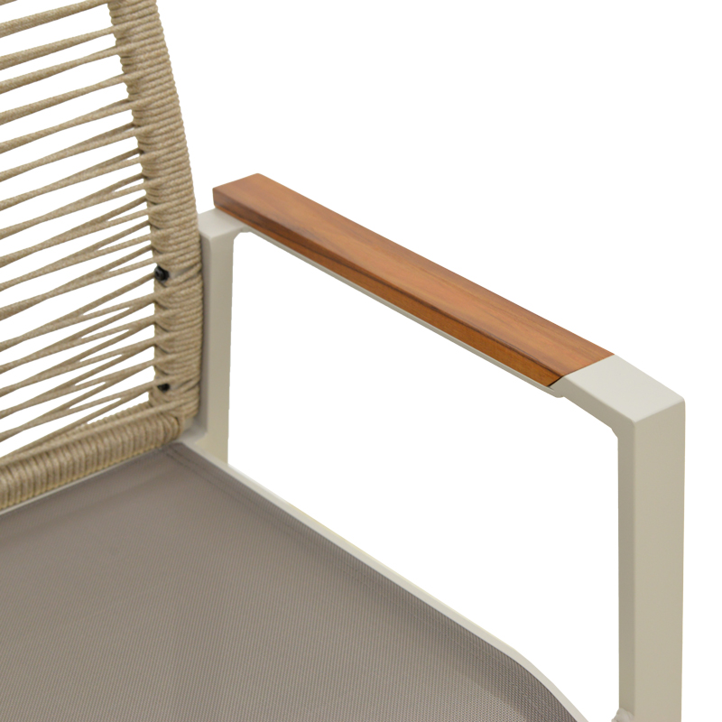 Πολυθρόνα Aegean pakoworld στοιβαζόμενη -teak- αλουμίνιο κ textline σε κρεμ-pe σχοινί σε φυσική απόχρωση 57x64x87εκ