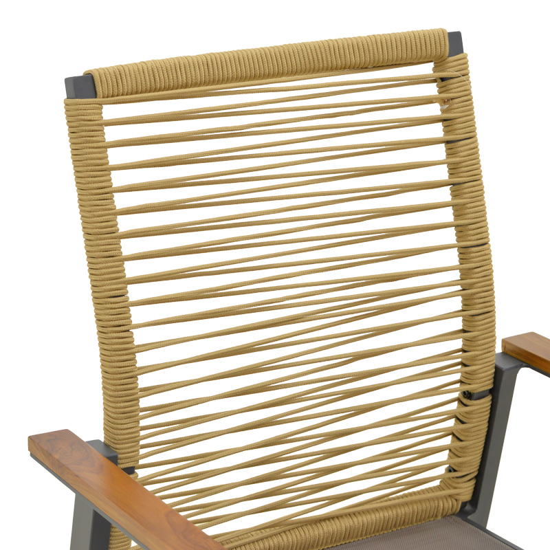 Πολυθρόνα Aegean pakoworld στοιβαζόμενη teak-pe σχοινί σε φυσική - αλουμίνιο κ textline σε ανθρακί απόχρωση 57x64x87εκ