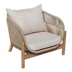 Σαλόνι εξωτερικού χώρου Verilan pakoworld μασίφ ξύλο ακακίας με σχοινί και μπεζ μαξιλάρια