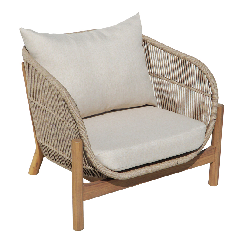 Σαλόνι εξωτερικού χώρου Verilan pakoworld μασίφ ξύλο ακακίας με σχοινί και μπεζ μαξιλάρια