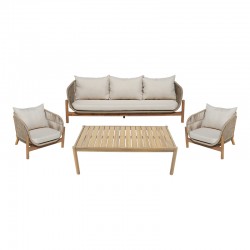 Σαλόνι εξωτερικού χώρου Verilan pakoworld μασίφ ξύλο ακακίας με σχοινί και μπεζ μαξιλάρια