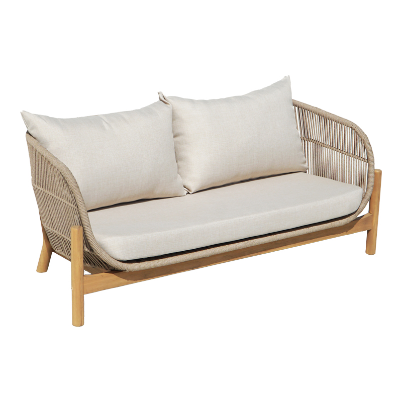 Καναπές 2θέσιος Verilan pakoworld μασίφ ξύλο ακακίας-ύφασμα σε φυσική-μπεζ απόχρωση 163x77x70εκ