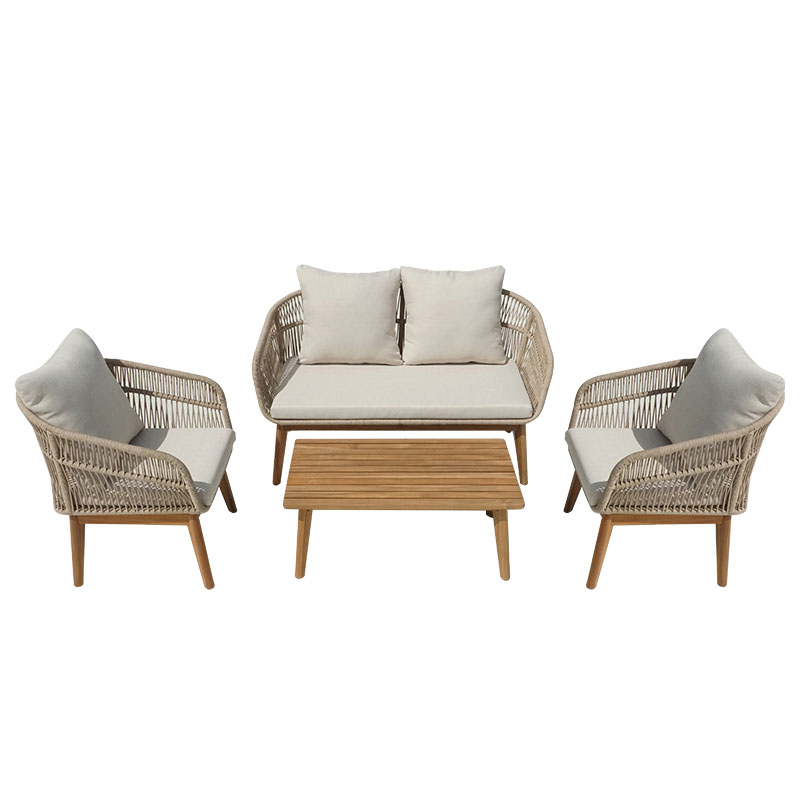 Outdoor lounge set Macrena pakoworld acacia wood with rope amnd beige cushions