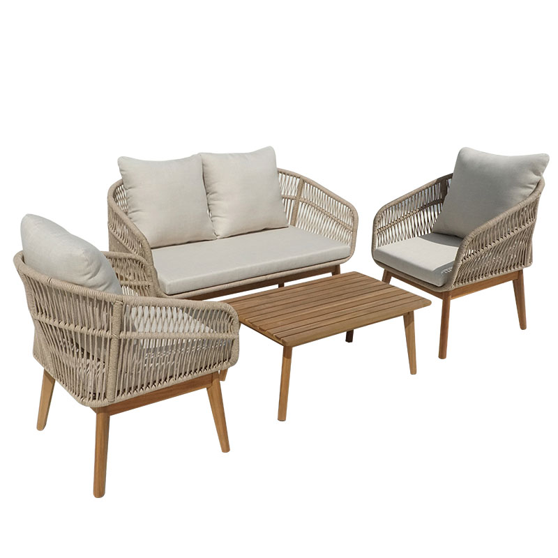 Outdoor lounge set Macrena pakoworld acacia wood with rope amnd beige cushions
