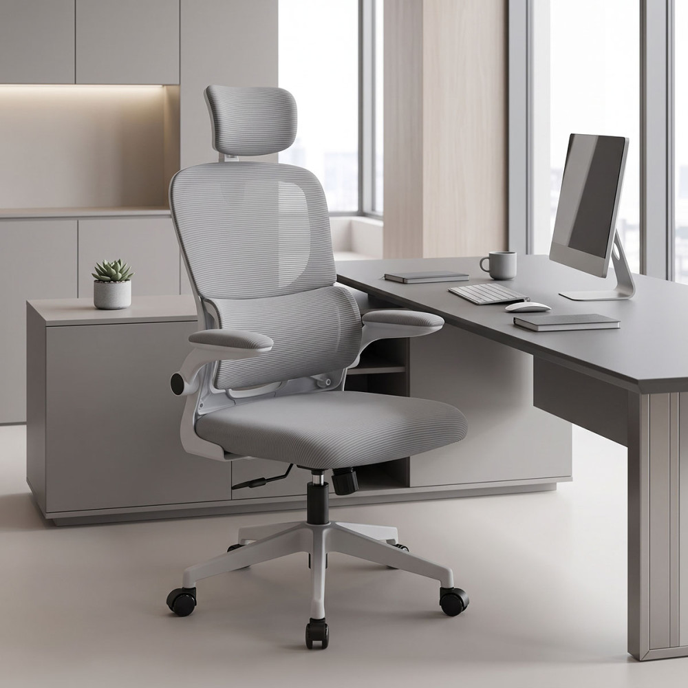 Recko office chair pakoworld mesh fabric in grey shade 64x58x123-133cm