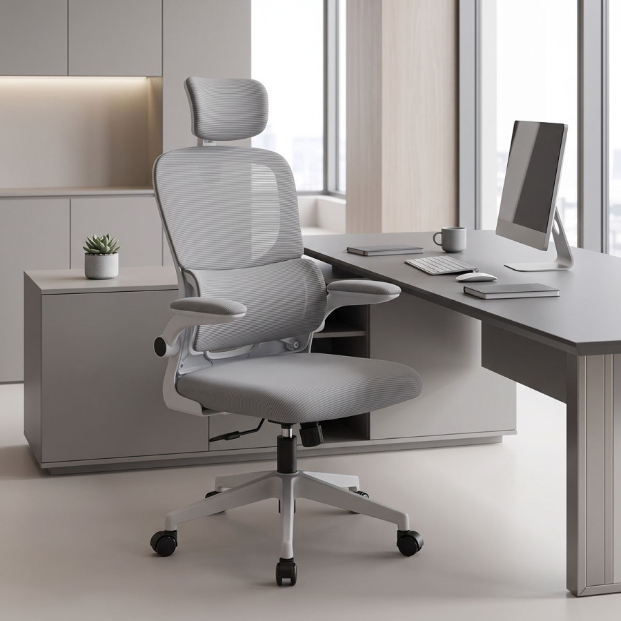 Recko office chair pakoworld mesh fabric in grey shade 64x58x123-133cm