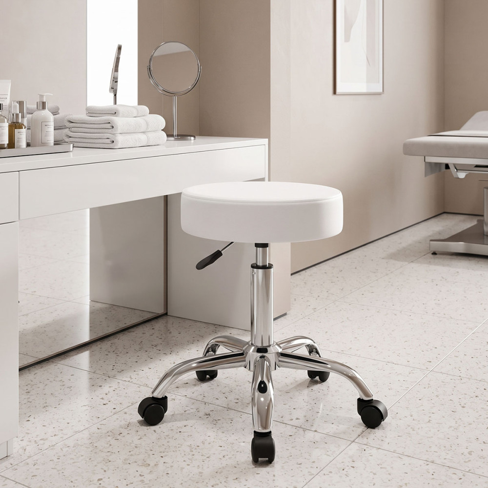 Tebere pakoworld pu office-work stool on wheels in white shade D35x46-59cm