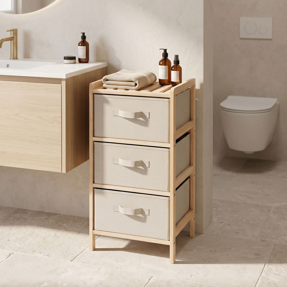 Chest of drawers Wolen pakoworld fir wood-fabric in natural-beige color 34.5x36.5x67cm