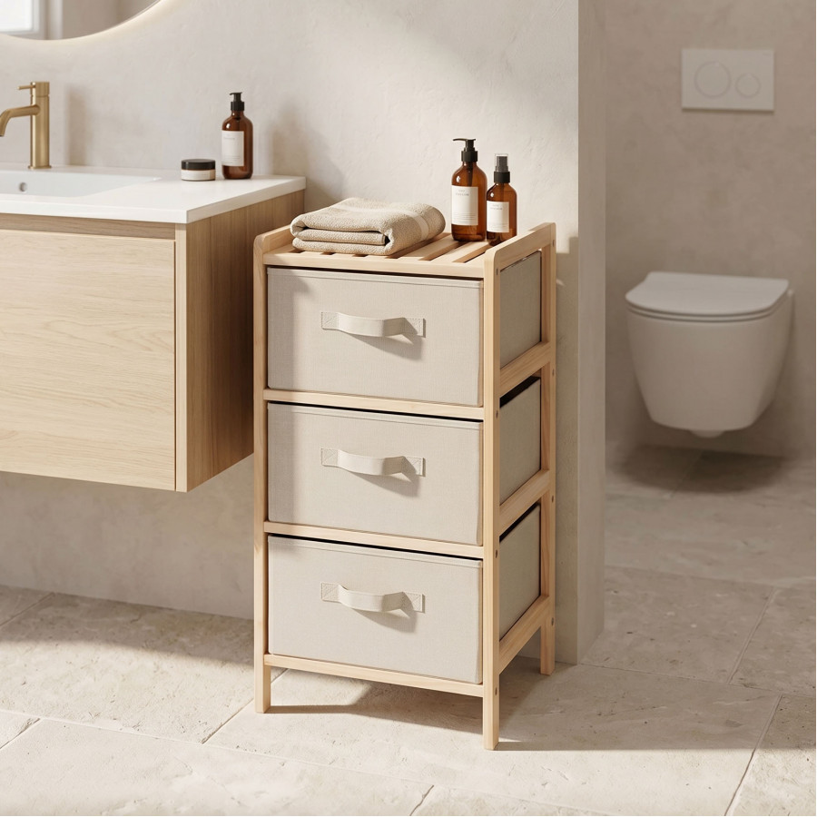 Chest of drawers Wolen pakoworld fir wood-fabric in natural-beige color 34.5x36.5x67cm