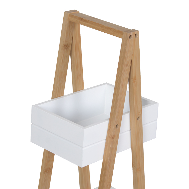 Floor shelf Tercy pakoworld bamboo in white-natural color 30x18x80cm