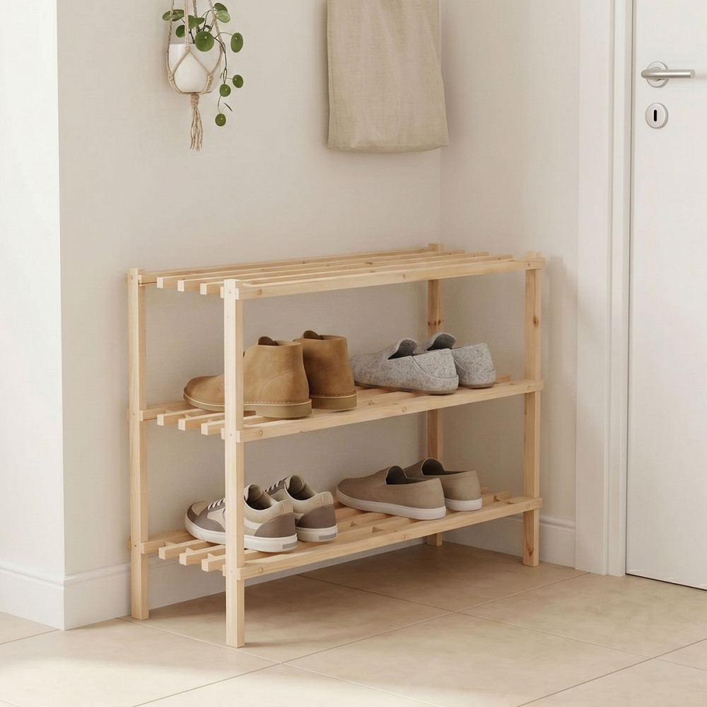 Shoe rack for 9 pairs of shoes Steper pakoworld fir wood in natural color 64x26x48.5cm