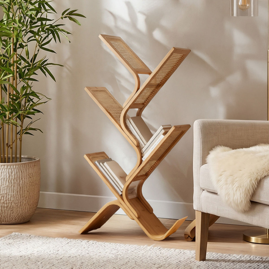 Bookcase Tome pakoworld bamboo in natural color 63x20x92cm