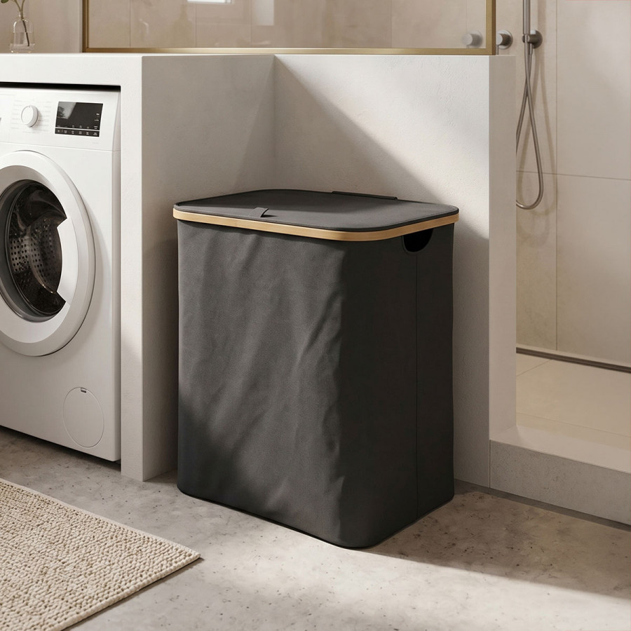 Laundry rack Lodge pakoworld bamboo-fabric in grey color 54x33x60cm