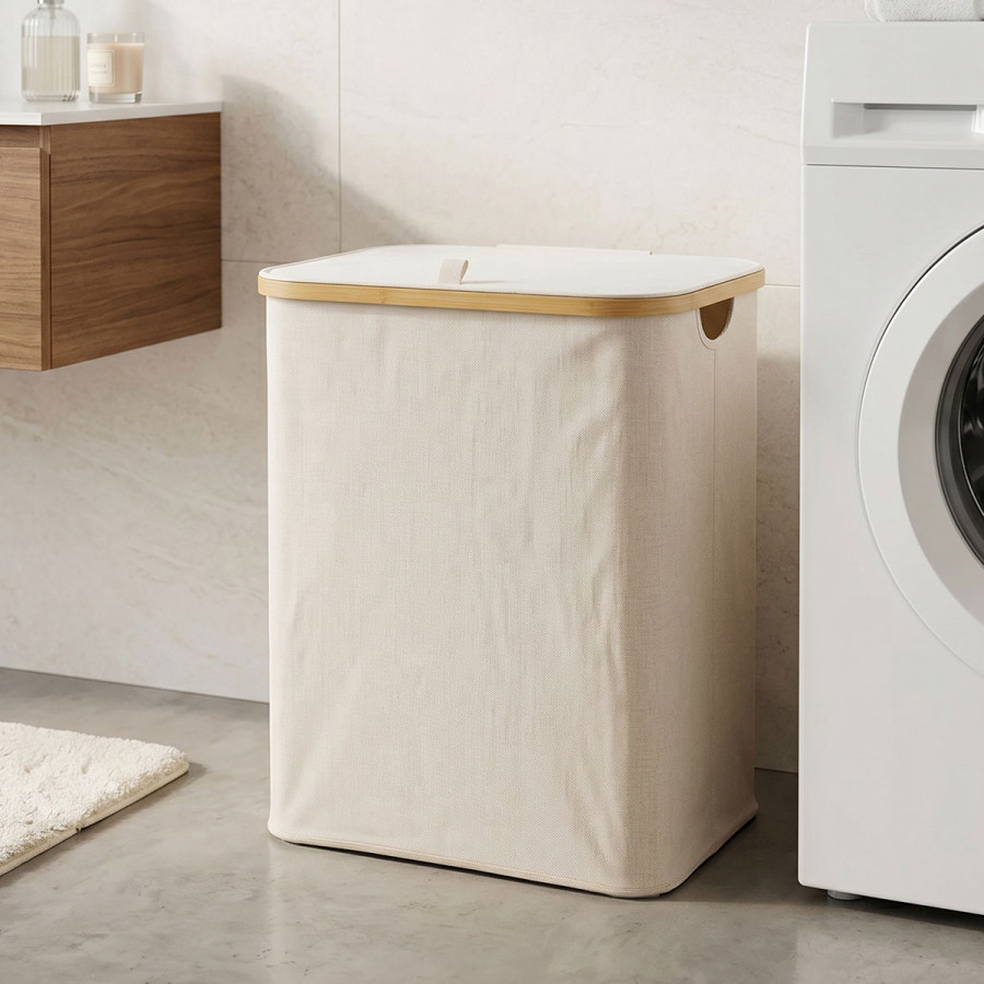Laundry rack Lodge pakoworld bamboo-fabric in beige color 54x33x60cm