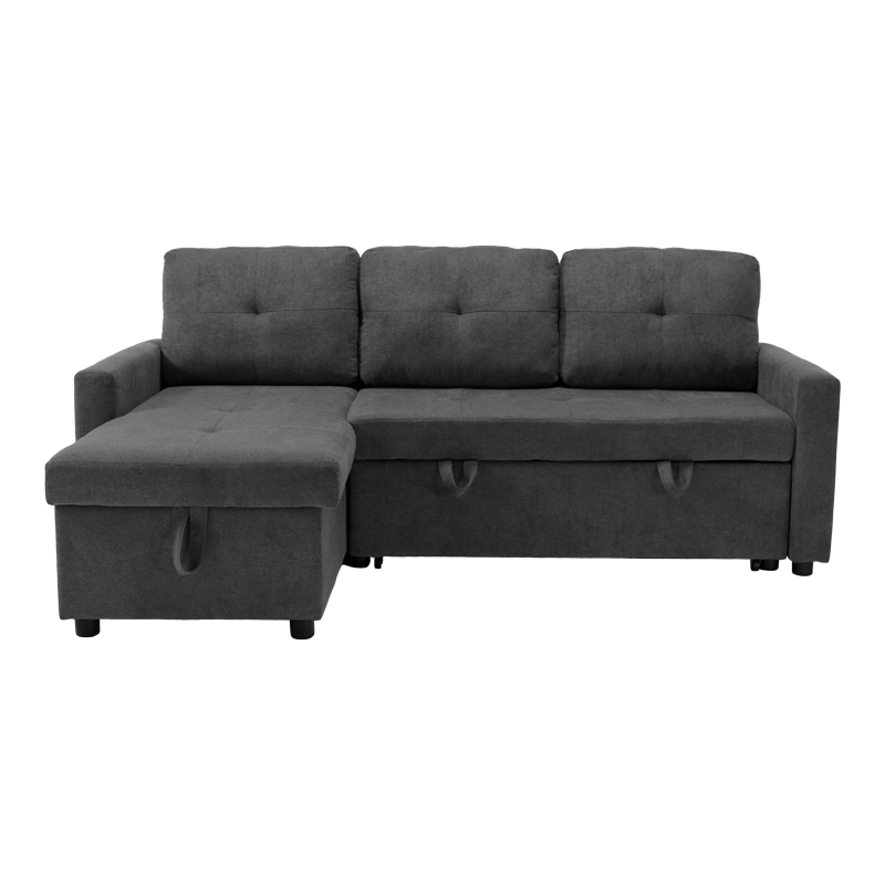 Γωνιακός αναστρέψιμος καναπές κρεβάτι Napora pakoworld με αποθηκευτικό χώρο ανθρακί ύφασμα 214x83/138x90εκ