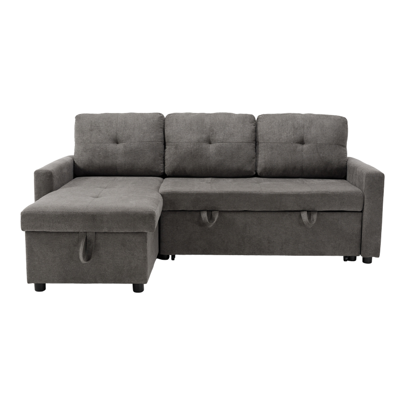 Γωνιακός αναστρέψιμος καναπές κρεβάτι Napora pakoworld με αποθηκευτικό χώρο γκρι ύφασμα 214x83/138x90εκ