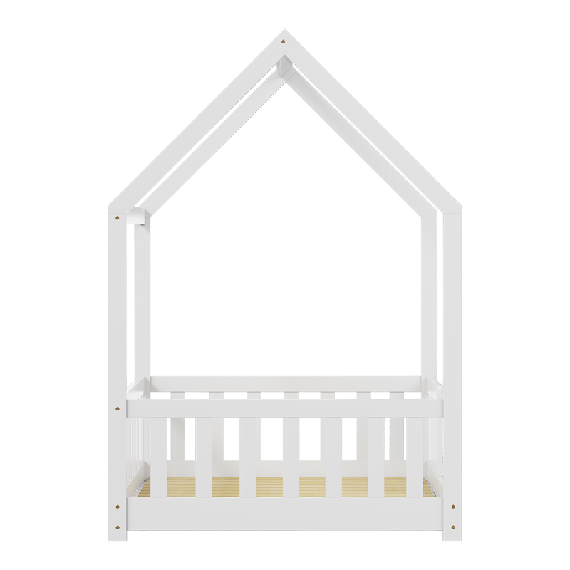 Children's bed Bambie with railing Montessori pakoworld pine wood white 90x190cm