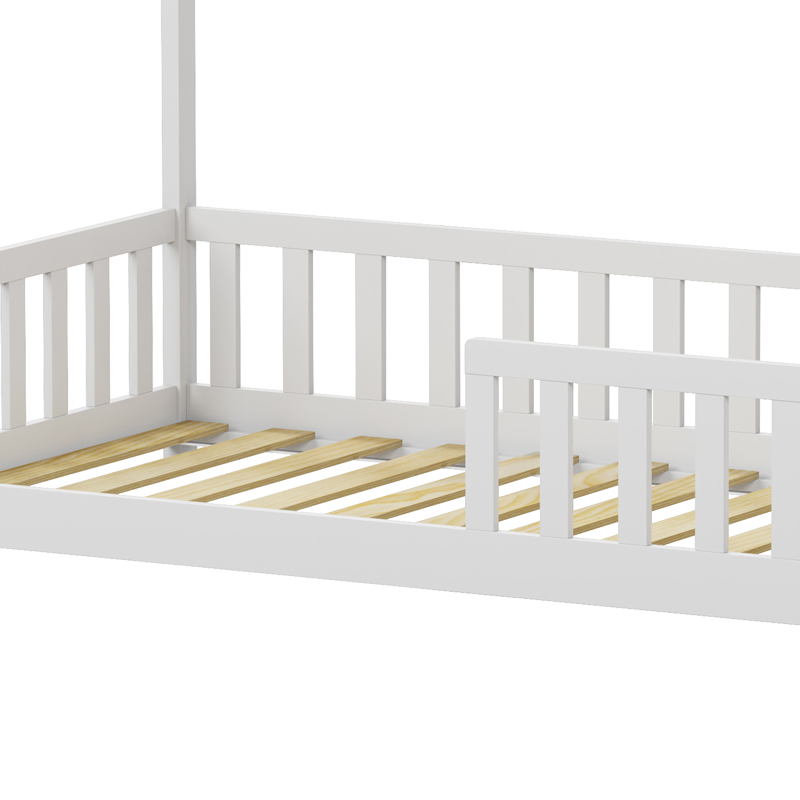 Children's bed Bambie with railing Montessori pakoworld pine wood white 90x190cm