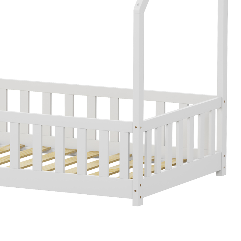Children's bed Bambie with railing Montessori pakoworld pine wood white 90x190cm