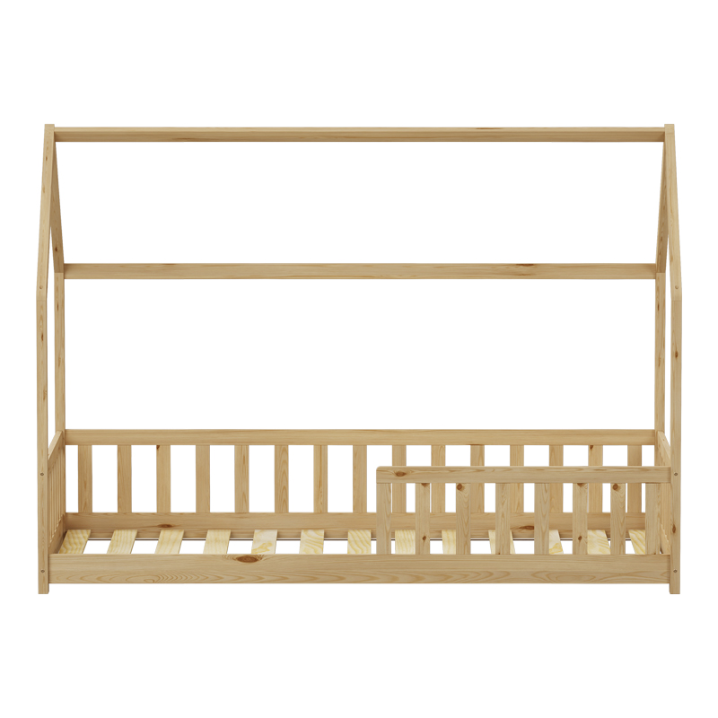 Children's bed Bambie with railing Montessori pakoworld pine wood in natural color 90x190cm