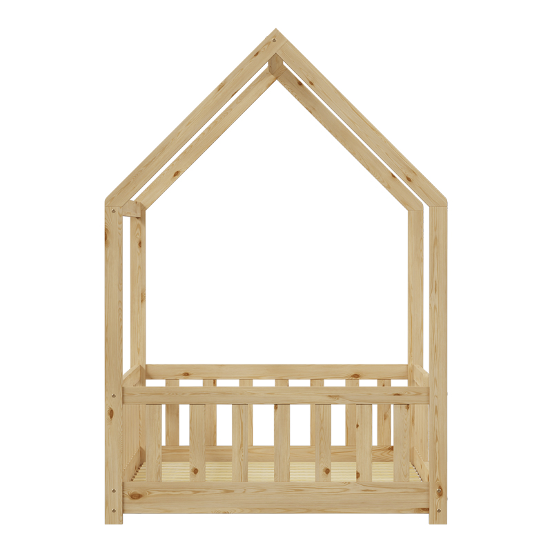 Children's bed Bambie with railing Montessori pakoworld pine wood in natural color 90x190cm