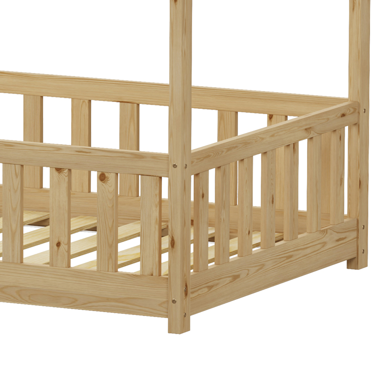 Children's bed Bambie with railing Montessori pakoworld pine wood in natural color 90x190cm