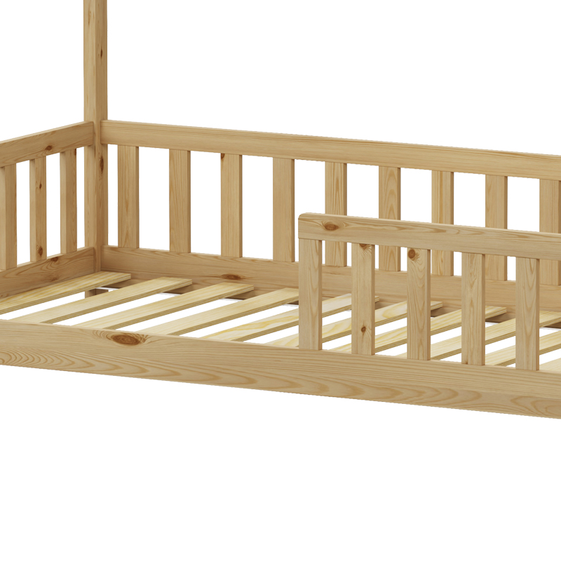 Children's bed Bambie with railing Montessori pakoworld pine wood in natural color 90x190cm