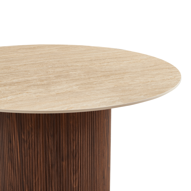 Sikulu pakoworld oak MDF table with ceramic surface in beige travertine look D125x77cm