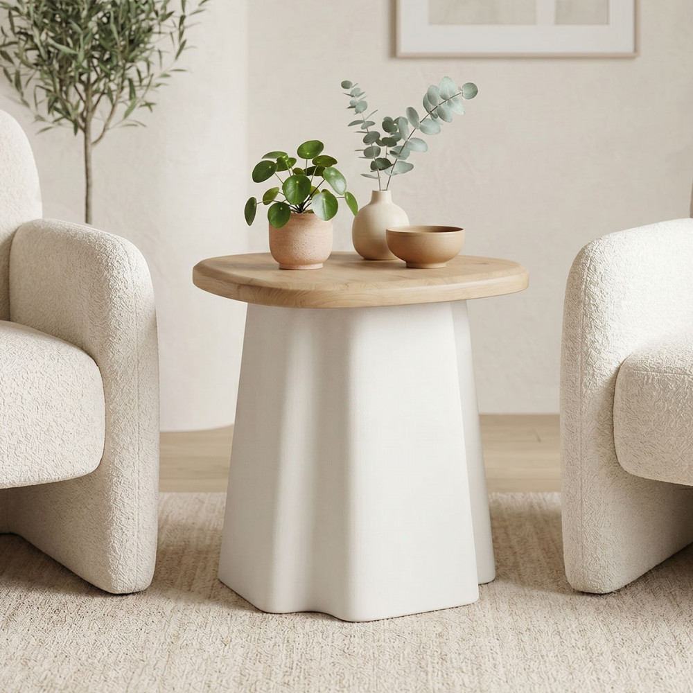Coffee table Loberta pakoworld fir wood-mdf in natural-white color 48x48x51cm