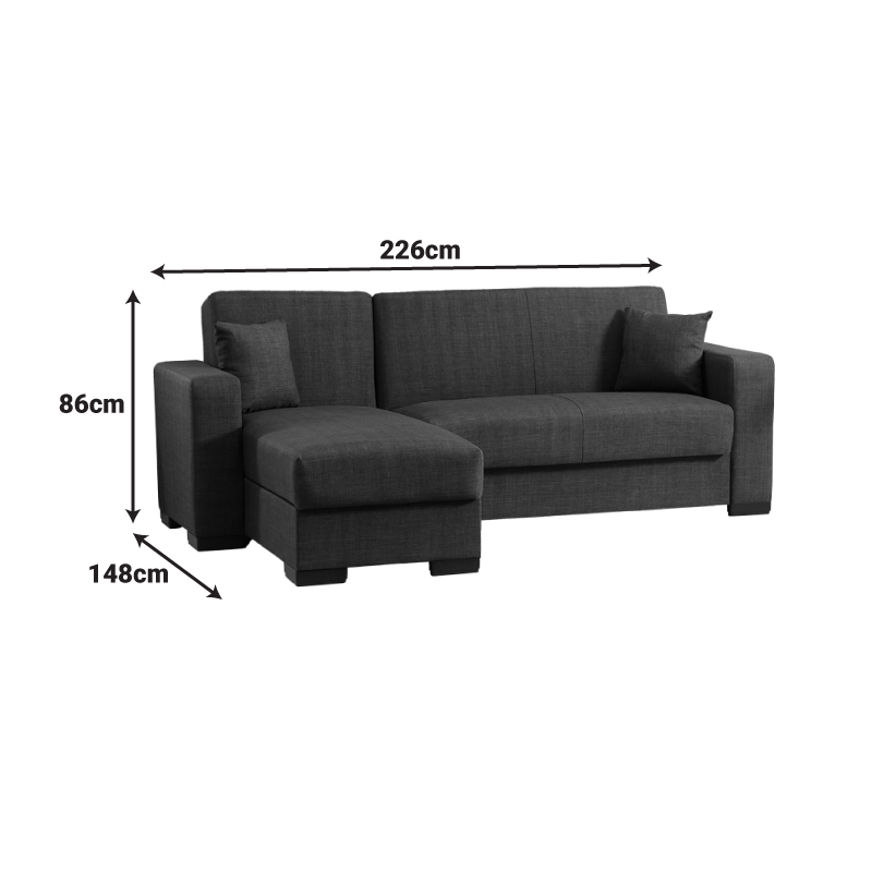 Γωνιακός καναπές-κρεβάτι αναστρέψιμος Dumma pakoworld ύφασμα κρεμ 226x148x86εκ