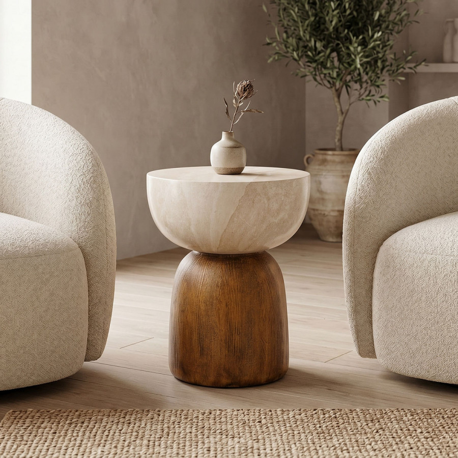 Isaka pakoworld side table, MGO, cream-wood look, D38x48cm