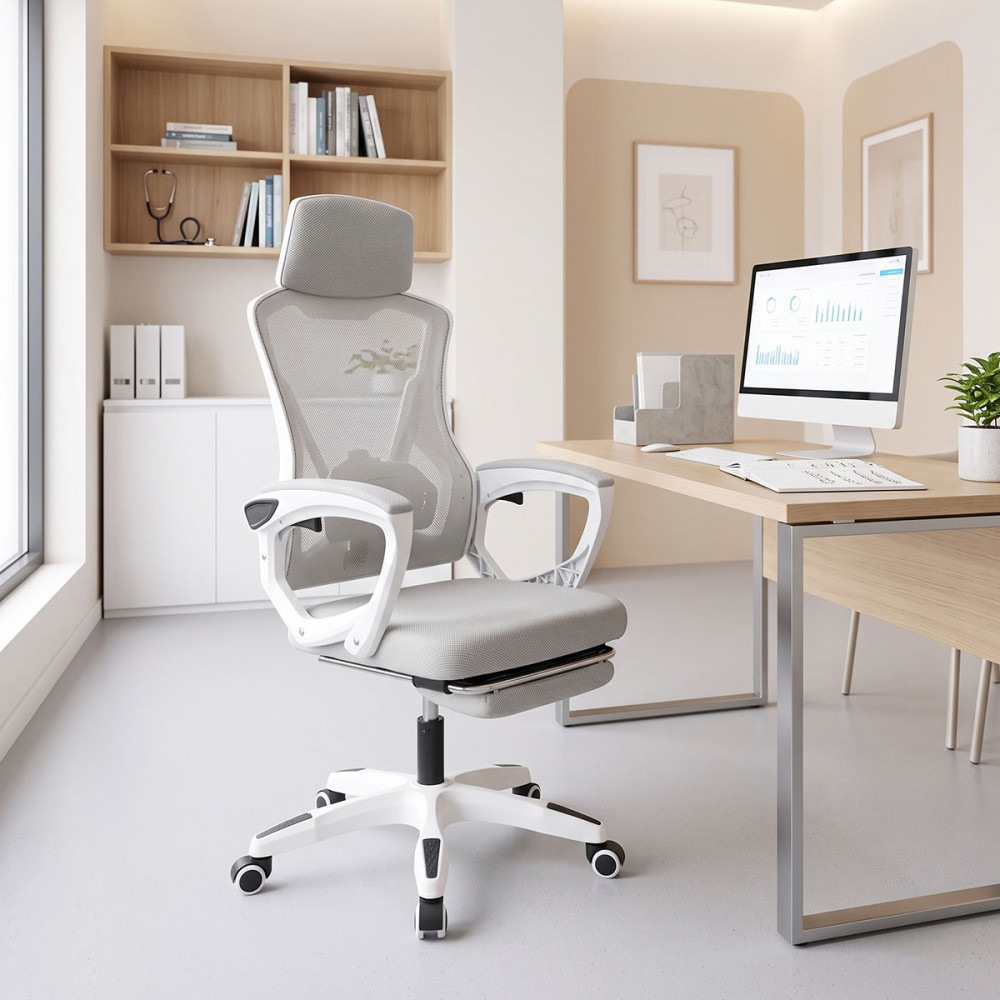 Manager's office chair with footrest Meton pakoworld white - mesh grey 48x60x118-128cm