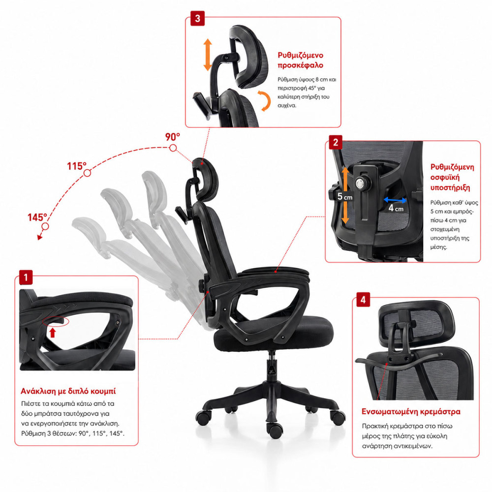 Exeter pakoworld director's office chair white - mesh gray 50x58x119-129cm