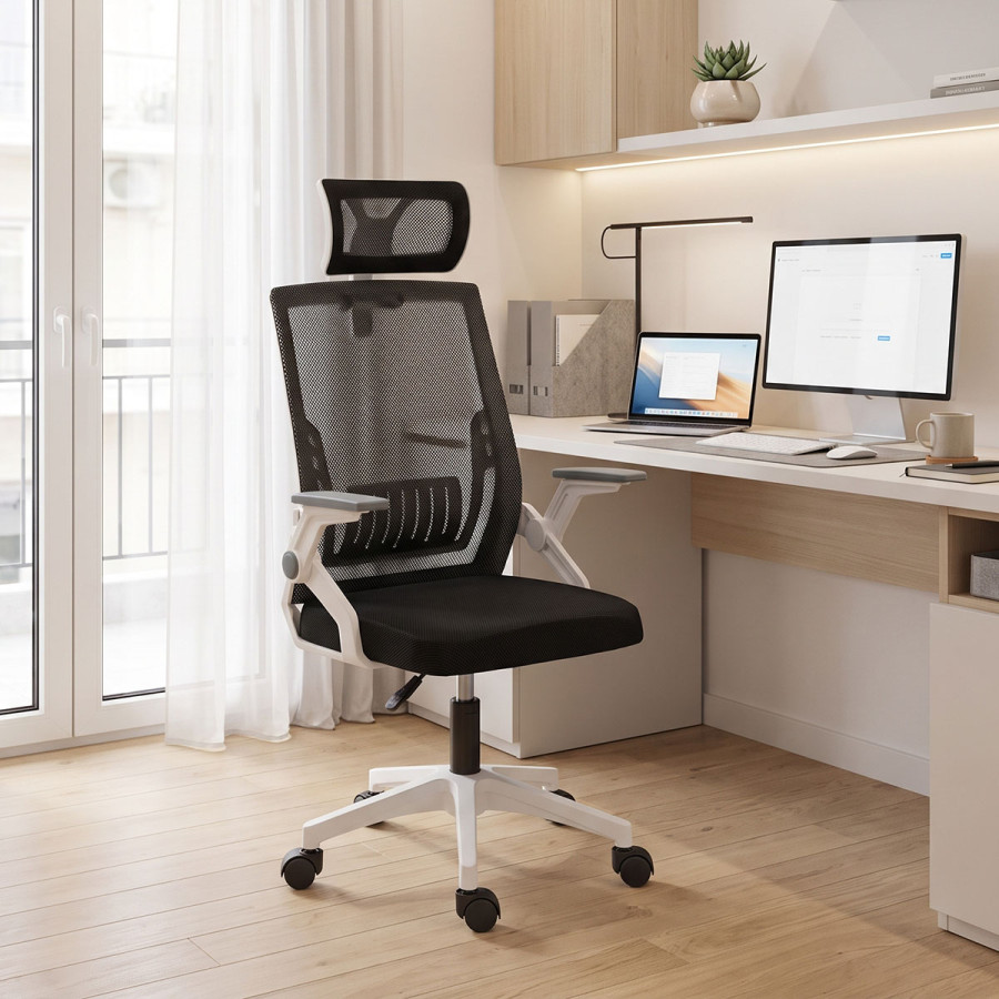 Plymot pakoworld office chair white-mesh black 48x58x112-122cm