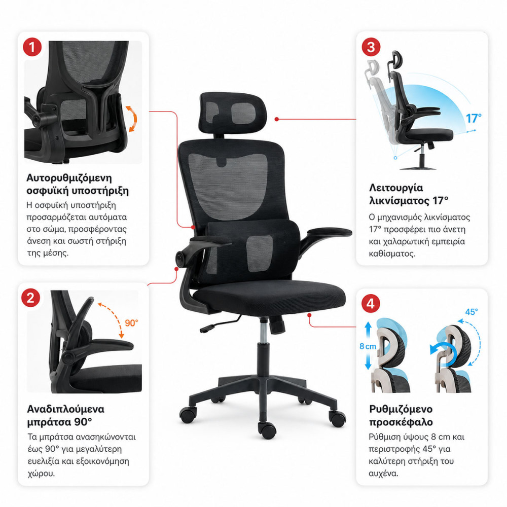 Director's office chair Mainz pakoworld white - mesh grey 50x60x112-122cm